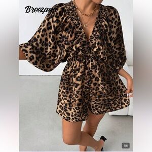 Leopard Print V-Neck Romper